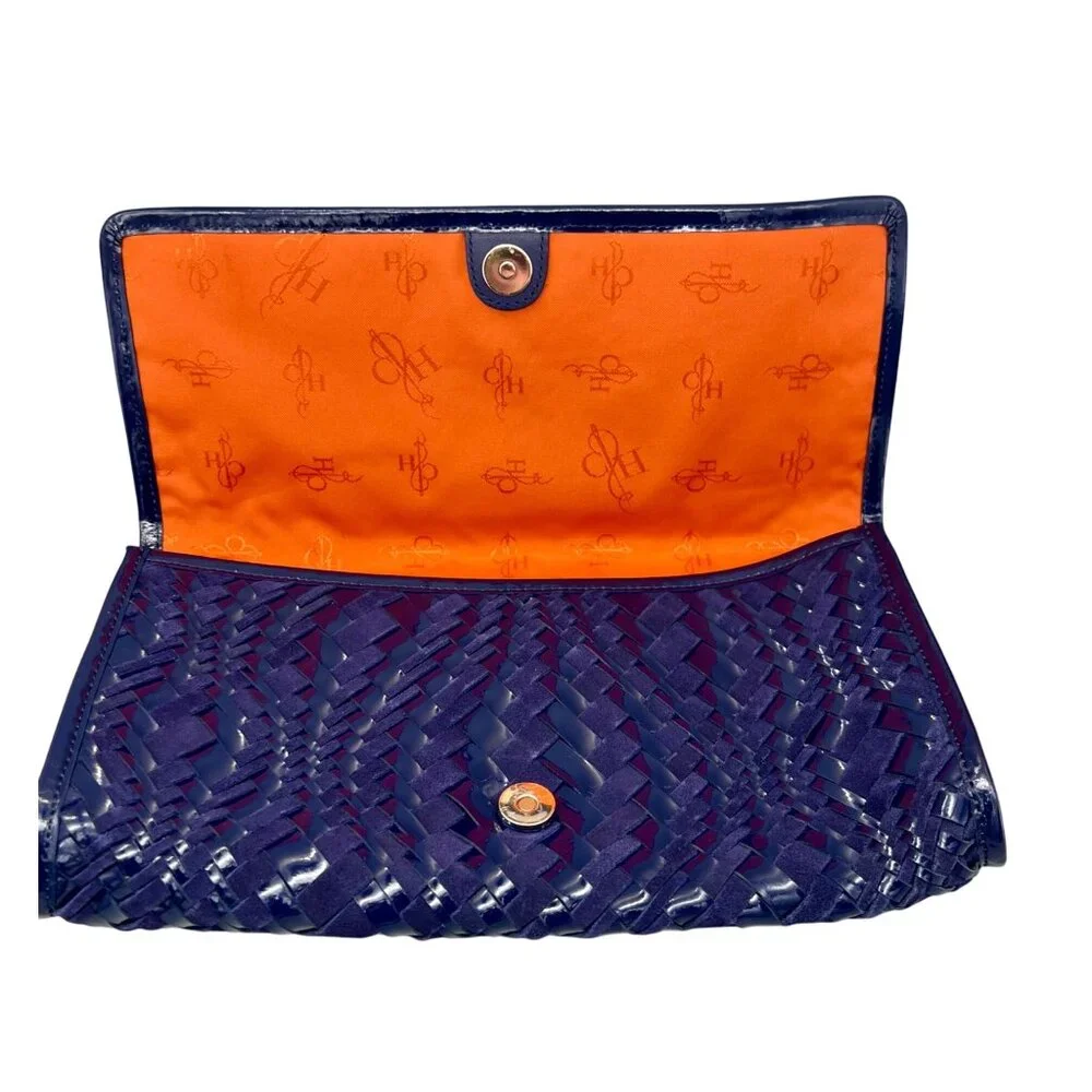 Cole Haan Izzie Clutch Prussian Blue Woven Leather Brynn Weave II NWT - Picture 5 of 10